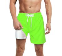LUCOWEE Mens Swimming Trunks Compression Liner Men 7 Inch Inseam Boxer Brief Liner Shorts UPF50+ Swimming Trunks for Men 7" Neon Green Small