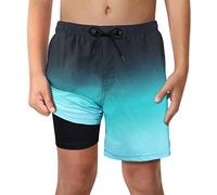 LUCOWEE Toddler Boys Swim Trunks with Boxer Brief Liner Anti Chafe No Mesh Swimming Shorts Compression Lined 4-Way Stretchy UPF Quick Dry Swimsuit Size 5T 5-6 Ombre Emerald Mint