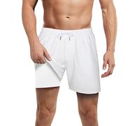 LUCOWEE White Swim Trunks with Compression Lined for Men no Chafe Boxer Brief Lined Swimming Trunks Quick Dry UPF 50+ Stretchy 5.5 inch Inseam Bathing Suit Shorts Large