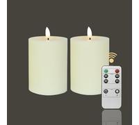 LUCOZA Flickering Flameless LED Candles with Timer and Remote Control, Realistic Pillar Candle with 3D Wick, Cream