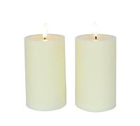 LUCOZA Set of 2 Flickering Flameless LED Candles with Timer and Remote Control for Indoor Use, 12.7 cm Battery Operated LED Real Wax Candles, Realistic Pillar Candle with 3D Wick, Cream
