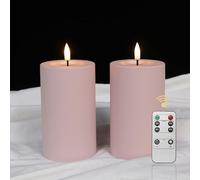 LUCOZA Set of 2 Outdoor LED Candles, 12.7 cm Waterproof Flameless Candles with Timer and Remote Control, Battery Operated Outdoor Plastic Candles for Indoor Outdoor Use, Pink, C76158