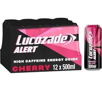 Lucozade Alert 500ml Cans High Caffeine Energy Drink Great Taste, Contains Vitamin B3 To Help Reduce Tiredness (12 Cans x 500ml, Cherry Blast)