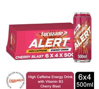 Lucozade Alert Cherry Blast High Caffeine Drink, Vitamins B3, 24x500ml