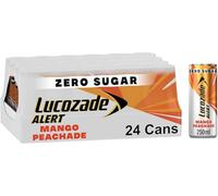 Lucozade Alert Energy Drink Zero Sugar Mango Peachade 250ml (Pack of 24)