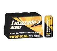 Lucozade Alert Tropical 12x500ml- can ; High Caffeine Energy Drink ;Great Taste; Contains vitamin B3 to help reduce tiredness ;Fully recyclable