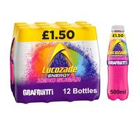 Lucozade Energy Grafruitti Energy Drink Zero Sugar 12 x 500ml, Sparkling Low Calorie Soft Drink