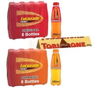 Lucozade Energy Orange and Original 8 x 380ml Multipack With Large Bar of Toblerone Milk Chocolate Honey Almond 360g - Great Combination