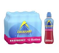 Lucozade Sport Raspberry - 12 Bottles x 500ml - Raspberry Flavour Isotonic Sports Drink - Made with Sugars & Sweeteners - Provides Electrolytes & Car