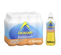 Lucozade Sport Zero Sugar - Orange & Peach 12x500ml | Sugar Free Sports Drink, with Vitamin B3 and electrolyte | Zero Sugar | Only 4 calories per