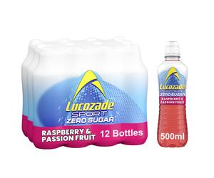 Lucozade Sport Zero Sugar - Raspberry & Passionfruit 12x500ml | Sugar Free Sports Drink, with Vitamin B3 and electrolyte | Zero Sugar | Only 4