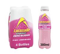 Lucozade Zero Fizzy Drink, Pink Lemonade Flavour, Sugar Free, Low Calorie, 4 Pack, 380ml Bottles
