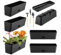 lucpur Window Boxes Planters 16 Inch Rectangle Plant Box Rectangular Planters for Outdoor and Indoor Plants Plastic Windowsill Planter for Herbs Vegetable Flowers Long Window Sill Planters (6, Black)