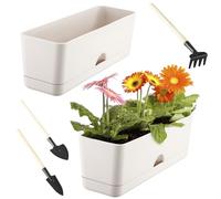 lucpur Window Boxes Planters 16 Inch Rectangle Plant Box Rectangular Planters for Outdoor and Indoor Plants Plastic Windowsill Planter for Herbs Vegetable Flowers Long Window Sill Planters (2, White)