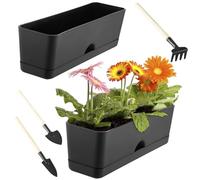 lucpur Window Boxes Planters 16 Inch Rectangle Plant Box Rectangular Planters for Outdoor and Indoor Plants Plastic Windowsill Planter for Herbs Vegetable Flowers Long Window Sill Planters (2, Black)