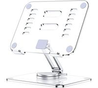 Lucrave Acrylic Tablet Stand Holder with 360 Rotating Base, Foldable Adjustable Transparent Tablet Holder for Desk Home Office, Compatible with iPad Pro Air Mini and More, Clear