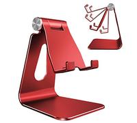 Lucrave Adjustable Cell Phone Stand, Phone Stand, Cradle, Dock, Holder, Aluminum Desktop Stand Compatible with Phone 15 14 13 12 11 Xs Pro Max Xr 8 7 6 6s Plus SE Charging, Accessories Desk, Red