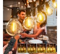 LUCUHM 15M 50FT Festoon Lights Outdoor with Remote - LED Garden String Festoon Lights Mains Powered - Dimmable Garden Light Outdoor Waterproof with Timer for Patio Gazebo Balcony Outside