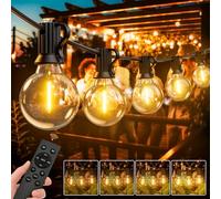 LUCUHM 30M 100FT Festoon Lights Outdoor with Remote - LED Garden String Festoon Lights Mains Powered - Dimmable Garden Light Outdoor Waterproof with Timer for Patio Gazebo Balcony Outside