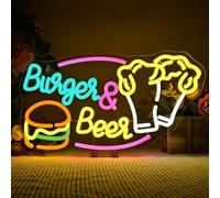 LUCUNSTAR Burger and Beer Neon Light Sign,Burger Beer Neon Sign for Bar,Restaurant,Kitchen Neon Light Wall Decoration,Led Sign Room Decor for Bedroom,Neon Signs Gift for Girls and Boys,USB Dimmable