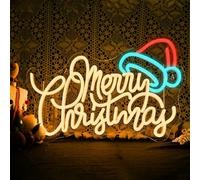 LUCUNSTAR Merry Christmas Hat Neon Sign,Neon Signs for Wall Decor,Christmas Neon Light Sign with USB Powered for Indoor Party,Windows,Kids,Bedroom,Living Room,Wedding,Bar,Pub Club