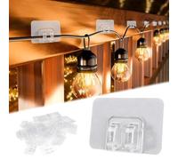 Lucxhcky 100 Pcs Hooks for Outdoor String Lights, Outdoor Light Hooks with Adhesive Strips, String Lights Hook Light Hanging Hook