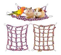 Lucxhcky 2PCS Pet Climbing Net for Rats with Red and Multi Color Hanging Web Includes 8 Silver Hooks Ideal Rat Cage Accessories and Chew Toys for Small Animals Like Hamsters and Ferrets