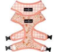 Lucy & Co. Cute Reversible Dog Harness Walking Halter - Best Designer Pet Harnesses for XS - XL Dogs - Padded Adjustable Vest for Easy Walking-Large-Peach Pink Floral Plaid