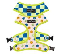 Lucy & Co. Lime Green with Blue Checker Smiley Faces, Cute Reversible Dog Harness Walking Halter - Best Designer Pet Harnesses for XS - XL Dogs - Padded Adjustable Vest for Easy Walking (X-Large)