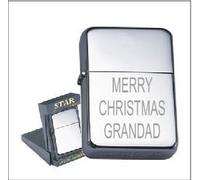 Lucy G MERRY CHRISTMAS GRANDAD PERSONALISED ENGRAVED STAR CHROME PETROL LIGHTER 165 ENGRAVED FREE OF CHARGE