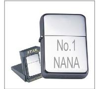 Lucy G No1 NANA PERSONALISED ENGRAVED STAR CHROME PETROL LIGHTER 141 ENGRAVED FREE OF CHARGE
