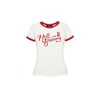 Lucy T-Shirt Red | Hell Bunny Logo Print, Contrasting Edging, Short Sleeves, Semi Fitted