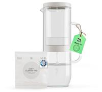 LUCY® Water Filter Jug 2L Glass - Water Purifier & Filter Jug with Activated Carbon Filter Pad- Tap Water Filter System Reducing Microplastics - Preserves Magnesium and Calcium - BPA-Free
