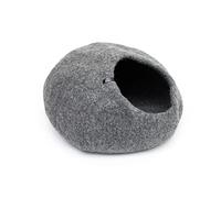 LucyBalu Felt Cave, 100% Wool, Handmade in Nepal, Natural Cat Bed, Grey