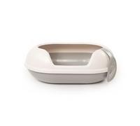 LucyBalu® XXL Arena Cat Litter Tray, High Rim, Modern Design, Grey/White