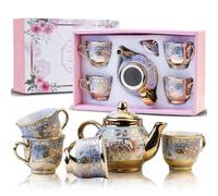 LUCYLANKER European Style Ceramic Tea Set, Kiln Altered Glaze Porcelain Tea Set, Including 1 Teapot, 4 Teacups, Suitable for Tea Lovers, Ladies, Men (Style 2)