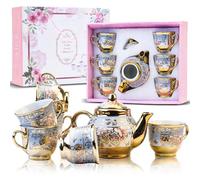 LUCYLANKER European Style Ceramic Tea Set, Kiln Altered Glaze Porcelain Tea Set, Including 1 Teapot, 6 Teacups, Suitable for Tea Lovers, Ladies, Men (Style 3)