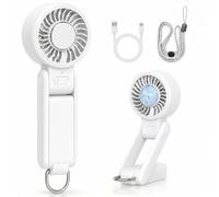 LUCYLANKER Handheld Fan with Ice Cooling Plate, Dual Pivot Foldable Portable Fan with Carabiner Clip & Neck Strap, Personal Fan with 4 Speeds, USB-C Rechargeable Desk Fan for Travel, Office, Outdoor