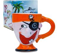 LUCYLANKER Pirate Cup, 3D Ceramic Coffee Cup, Cartoon Pirate Mug Can Holds 250ML of Your Favorite Beverage, a Creative Gift for Men, Fathers, Friends, Coffee Lovers (Red)