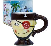 LUCYLANKER Pirate Cup, 3D Ceramic Coffee Cup, Cartoon Pirate Mug Can Holds 250ML of Your Favorite Beverage, a Creative Gift for Men, Fathers, Friends, Coffee Lovers (Brown)