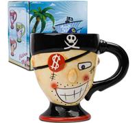 LUCYLANKER Pirate Cup, 3D Ceramic Coffee Cup, Cartoon Pirate Mug Can Holds 250ML of Your Favorite Beverage, a Creative Gift for Men, Fathers, Friends, Coffee Lovers (Black)