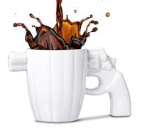 LUCYLANKER Stylish and Funny Ceramic Coffee Mug with Weapon Handle, Original Mug, Personalised Revolver Coffee Cup, 3D Gun Handle, Military Gifts for Men, 330 ml (White)