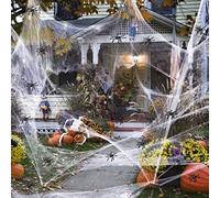 LUCYLEXIXI 1000 Square Feet Halloween Spider Web ,Stretchable Spiders Web with 100 pcs Spiders,Haunted House Cobwebs for Halloween Party Decorations (300g Big Spider Web )