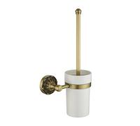 Lucyound Toilet Bowl Brush and Holder, Wall Mounted Loo Cleaner Brush Set for Bathroom, Vintage Gold Decorative Bathroom Accessories, Petal-Relief Series, Antique Brass and White Ceramic