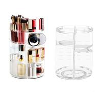 LucyStudio Rotating Makeup Organizer 360 Degree Spinning Adjustable Transparent Make Up Display Storage Holder Large Capacity Cosmetic Organiser for Dresser Bedroom Bathroom