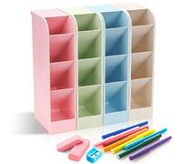 Lucywey LUCY WEI 4 Plastic Pen Holders for Storing Makeup Brushes, Pens, Stationery - Office Decoration (4 Colours, 16 Compartments)