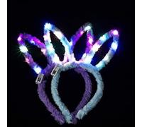 LUDALY LED Rabbit Ears Headbands Light Up Bunny Headband/Flashing Hair Bands Christmas Nightclub Party Decorations Hair Accessories for Women and Girls(Pack of 2)