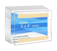Ludery 4 x 6 inch Acrylic Sign Holder Wall Mount,Clear Wall Frame with Double Sided Adhesive Tape for Office, Home, Store, Restaurant, No Drilling - Horizontal (6 Pack)