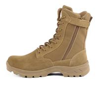 LUDEY Men’s Lightweight Military Tactical Boots Breathable Leather Durable YKK Side Zipper Combat Police Army Patrol Security Boots Brown 5.5UK