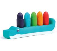 Ludi - Bath Pencils - For Drawing on Walls - Erasable, Solid, Water Resistant - From 10 Months - Dexterity, Fine Motor Skills, Imagination - 5 Pencils And Crocodile Foam Holder